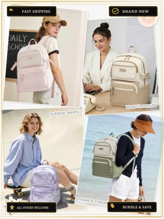 Large Capacity Laptop Backpack for School Travel, Polyester, 15.6 Inch main image 4